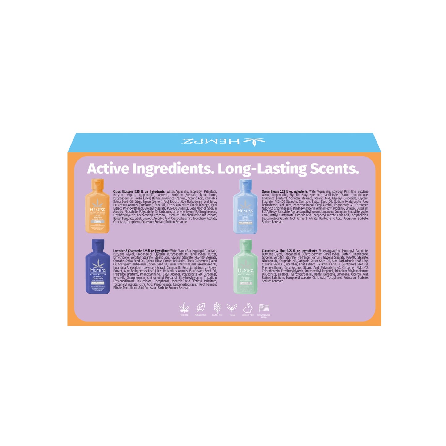 Hempz Mini Lotion Kit, Beauty Actives, 4-Pack Body Moisturizer, Travel Essentials, 2.25 oz