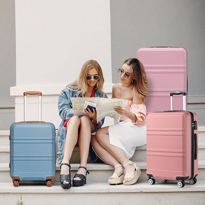 Kono 3 Piece Luggage Sets Expandable(only 28") Lightweight with Spinner Wheels TSA Lock Hardside Travel Rolling Suitcases 20in 24in 28in Carry on Pink