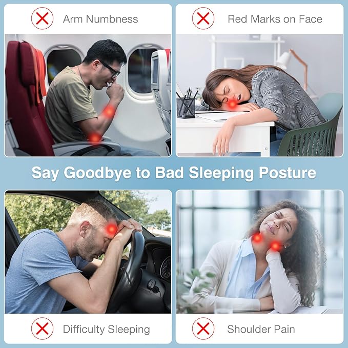 MoKo Inflatable Travel Pillow, Comfortable Neck Pillow with Storage Bag Support Shoulder and Neck to Avoid Pain for Airplane Train Office Car Travel Home, Gray