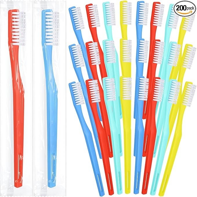 CHENGU 200 Pack Individually Wrapped Disposable Toothbrush Bulk Single Use Toothbrush with Soft Bristle for Women Men Adult Hotels Guest Travel Donation(Multicolor)