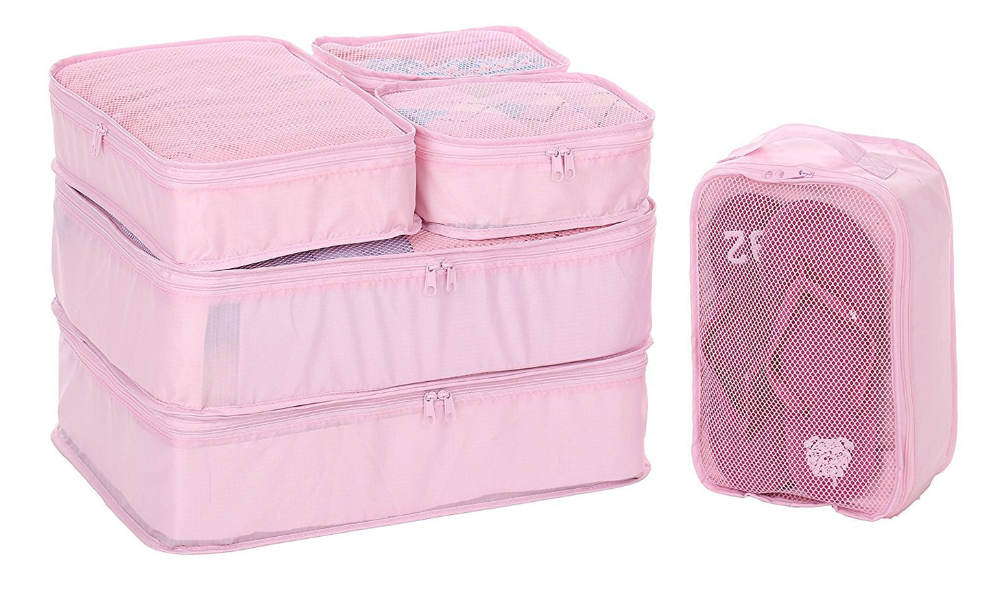 JJ POWER Travel Packing Cubes, Luggage Organizers with Shoe Bag (Pink)