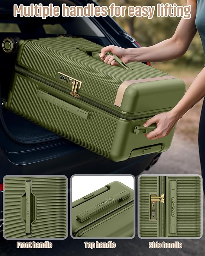 Joyway 22 Inch Carry on Luggage with Cup Holder, Hard Shell Carry-on Suitcases with Shock Absorbing Spinner Wheels, Lightweight Luggage with TSA Lock for Women Men, Green