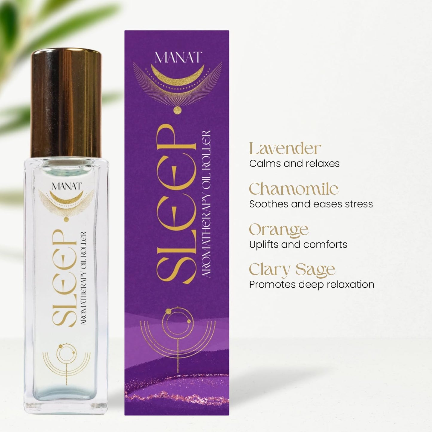 Manat Sleep Essential Oil Roll On –100% Natural Aromatherapy – 10ml Glass Roller Ball – Calming, Soothing & Restful Blend w/Lavender, Chamomile & Orange - Relaxation, Stress Relief, Self Care, Gift