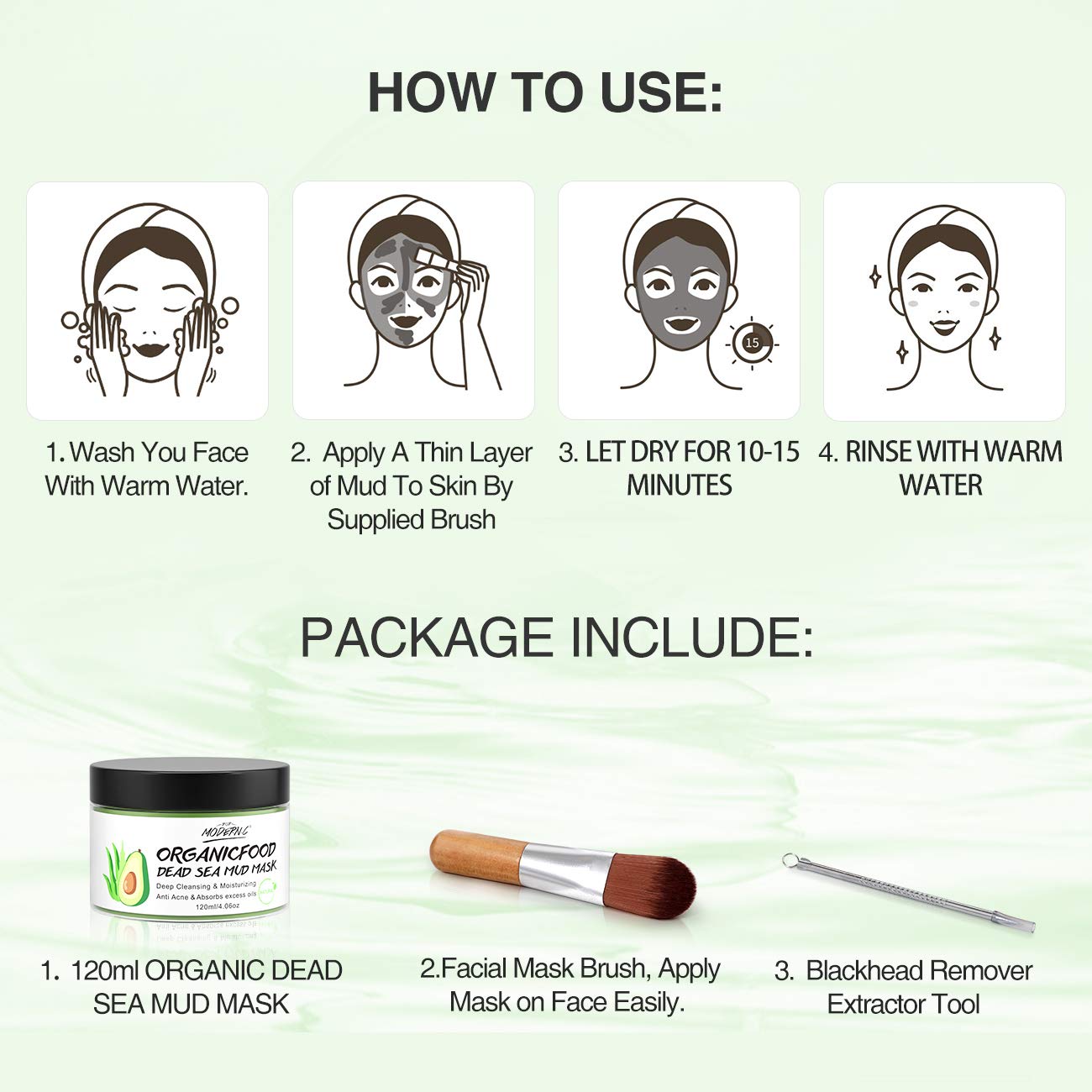 Clay Mask Avocado Dead sea Mud Stick Mask Natural Organic Green Tea Mud Mask Deep Cleansing Blackhead Removal Face Mask Nourishing Hydration Facial Mask With Blackhead Remover Extractor Tools (White)