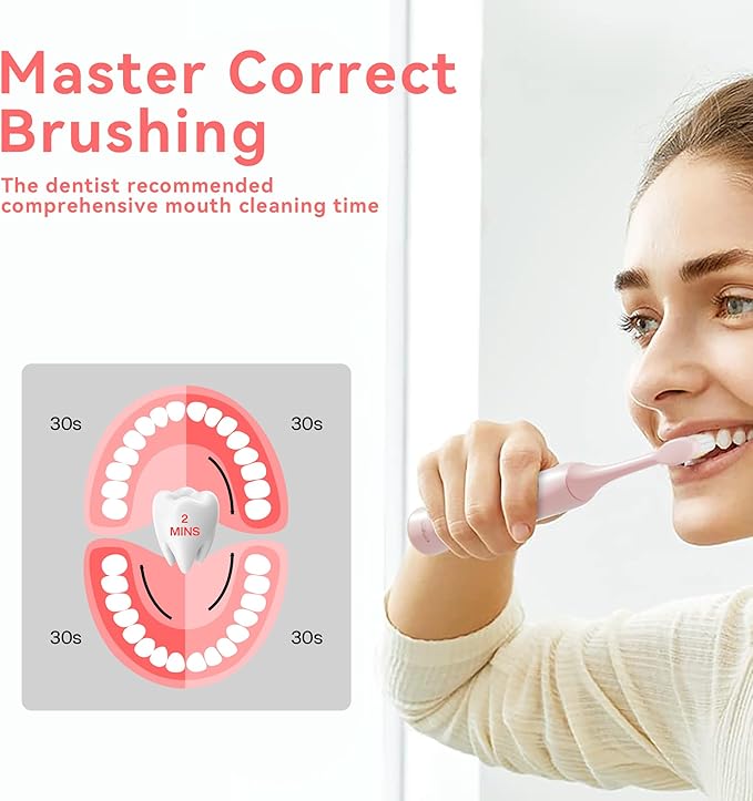 KIWIBIRD Sonic Electric Toothbrush – K1 MINI Slim & Lightweight (85g), 90-Day Battery, with Travel Case & Leather Pouch, IPX7 Waterproof, for Adults & Teens, Ideal for Travel & Sensitive Teeth (Pink)