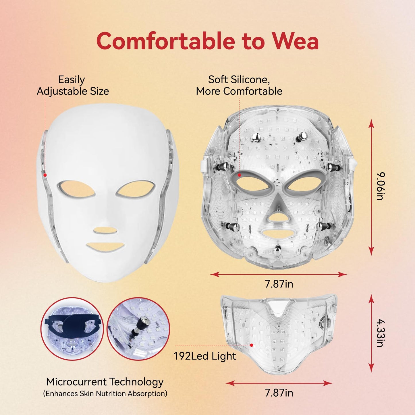 BeaRay LED Face Mask Light Therapy, 7 Colors for Skin Vitality, Home Beauty Device - Light Therapy for Face