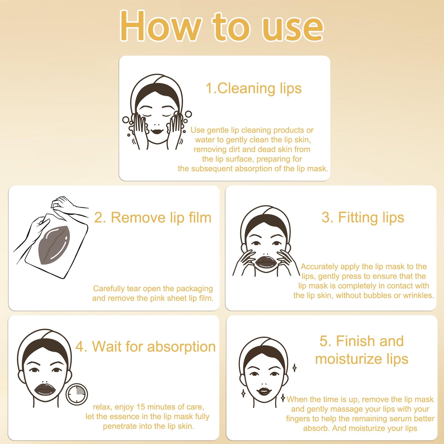 Bukamkom Collagen Lip Mask Patches Golden Sheets 20 Pack,24k Gold Overnight Lips Masks Moisturized Lips,Soothing & Nourishing Moisture,Anti-Aging,Bulk Lip Patches masks Individually Wrapped