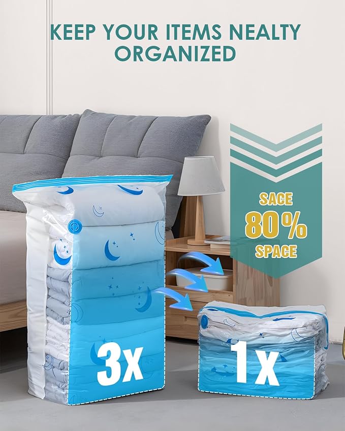 Vacuum Storage Bags with Electric Pump, 6 Pack Vacuum Sealed Bag with 1500mAh Rechargeable Battery for Clothes, Blanket, Duvets, Pillows, Comforters, Travel
