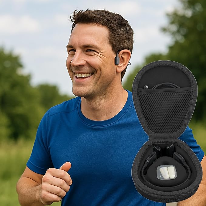 co2CREA Hard Case for SHOKZ New OpenRun Pro 2/1/Mini, OpenRun Standard/Mini, OpenMove, OpenSwim Pro, OpenSwim, Compatible with All SHOKZ Open-Ear Bone Conduction Sport Headphones, Black Case