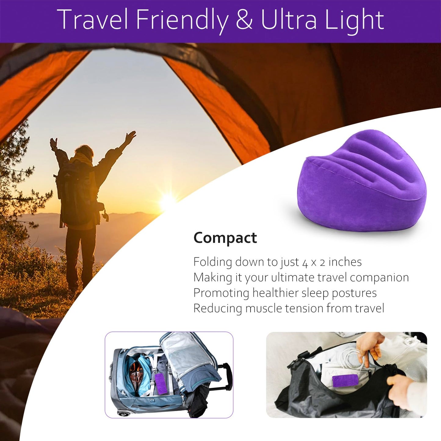 Knee Pillow for Side Sleepers, Leg Pillow for Side Sleeping Velvet Soft Fabric, Inflatable Travel Pillow for Thigh Sleep Support, Side Sleeper Pillow Between Legs for Hip Sciatica Back Pain Relief