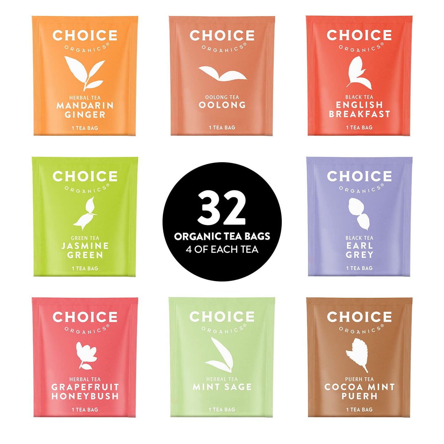 Choice Organic Teas Sipping Box Tea Sampler, Variety Gift Box, 32 Total Tea Bags, 8 Flavors, Caffeinated and Caffeine-Free Teas, Sustainably Sourced Organic and Non-GMO Ingredients