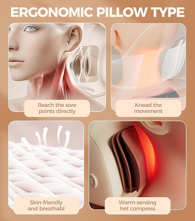 3-in-1 Heated Neck Traction Massage Pillow, Neck Massager for Pain Relief deep Tissue