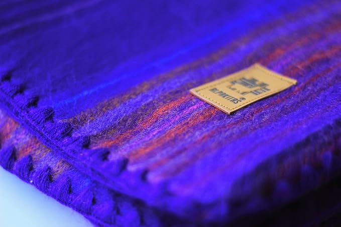 ALPAKITAS Alpaca Wool Blanket Throw | Large, Beautiful, Warm, Stripes | 64 x 45 inches | Ultra-Soft, Hypoallergenic and Breathable | Non-Itchy or Scratchy (Blue and Purple)