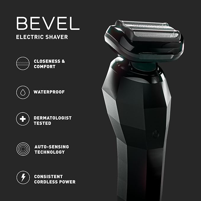 Bevel Electric Shaver for Men, Electric Foil Shaver, Wet and Dry Electric Razor, Waterproof, Fast Charging, Cordless Rechargeable, Black