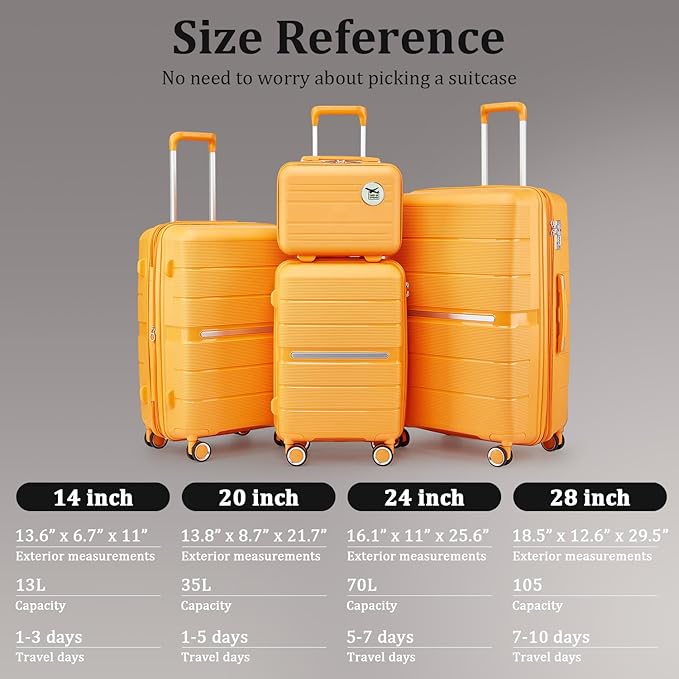 4-Piece Hardshell Luggage Set with TSA Locks, Expandable Suitcases and Silent Spinner Wheels - Vibrant Colors for Easy Identification (14/20/24/28 Inch) - Family Travel Suitcase Sets