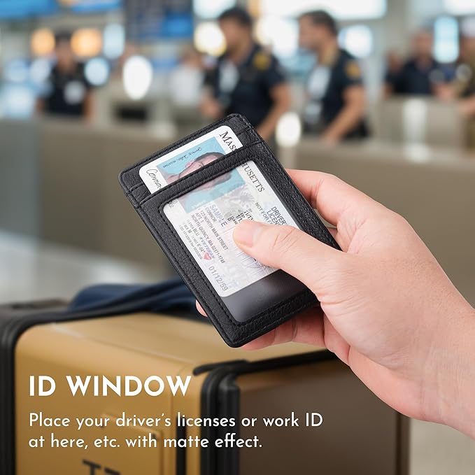 Buffway Mens Slim Wallet, Minimalist Thin Front Pocket Leather Credit Card Holder with RFID Blocking for Work Travel