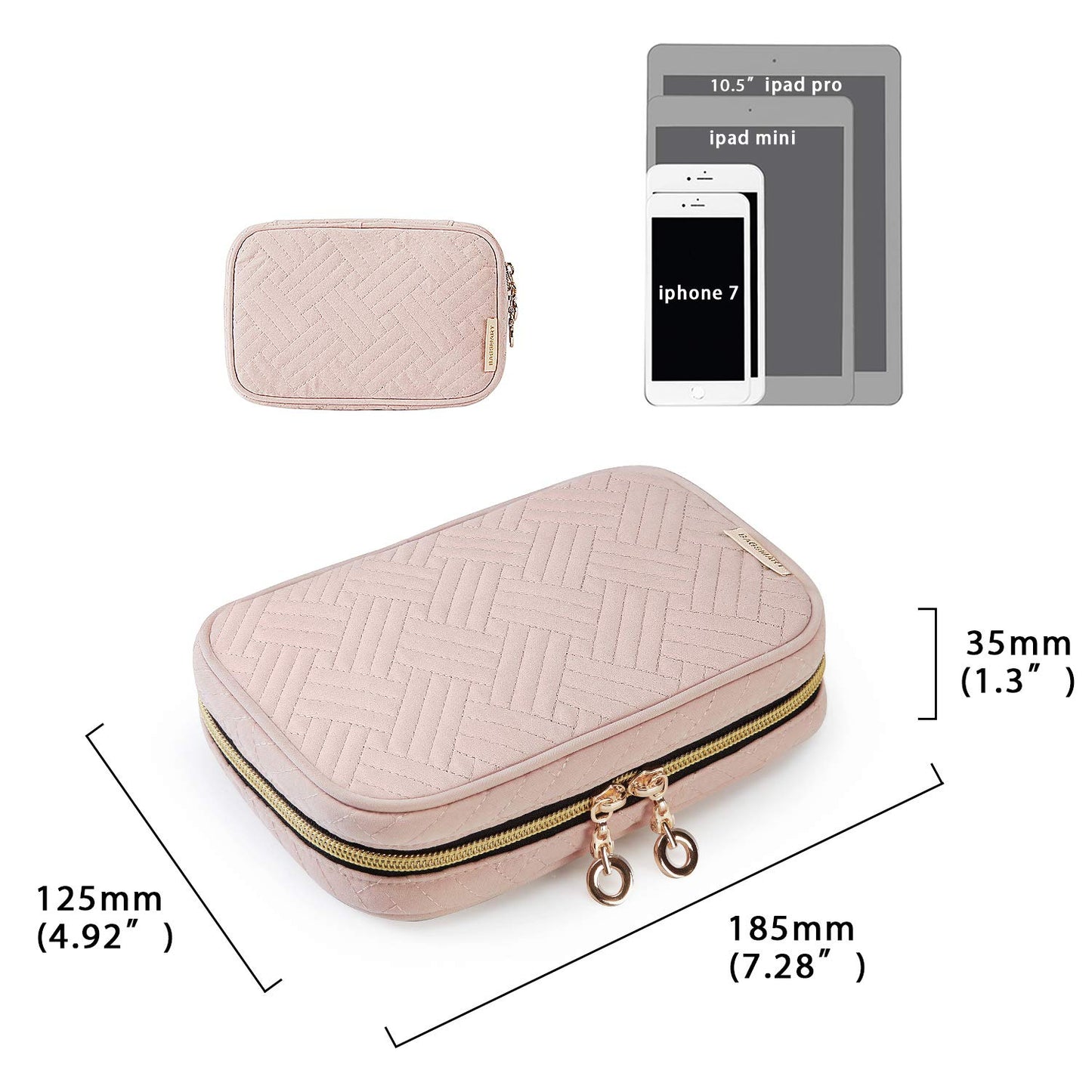 BAGSMART Travel Jewelry Organizer Case Small Jewelry Roll for Journey-Rings, Necklaces, Earrings, Bracelets, Soft Pink