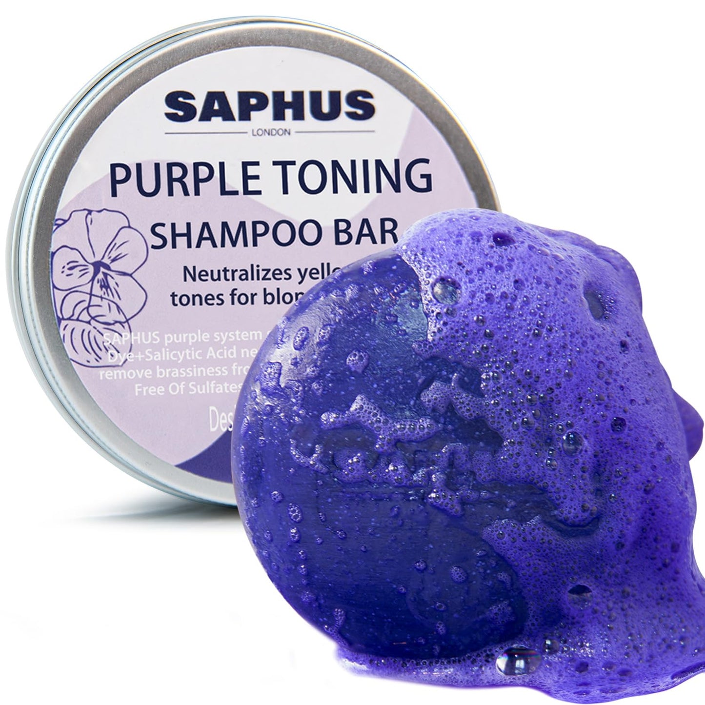 Sulfate Free Brass Toning Purple Shampoo Bar for Blonde, Bleached, Silver, or Brown Highlighted Hair, Travel Friendly, with Tin Container +Sponge