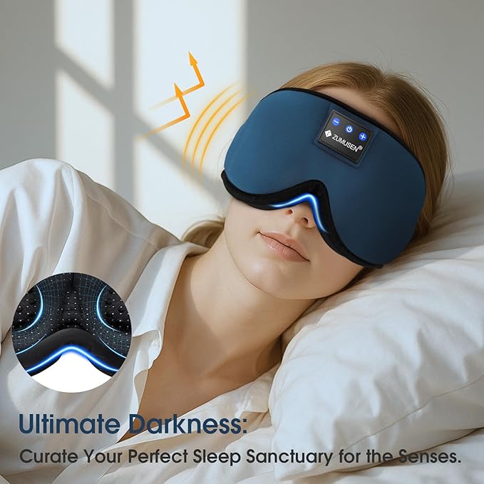 ZUMUSEN Bluetooth Sleep Headphones, 3D Wireless Music Eye Mask with Ultra-Thin Stereo Speakers, Adjustable Sleep Mask for Side Sleepers, Perfect for Travel, Meditation, Relaxation