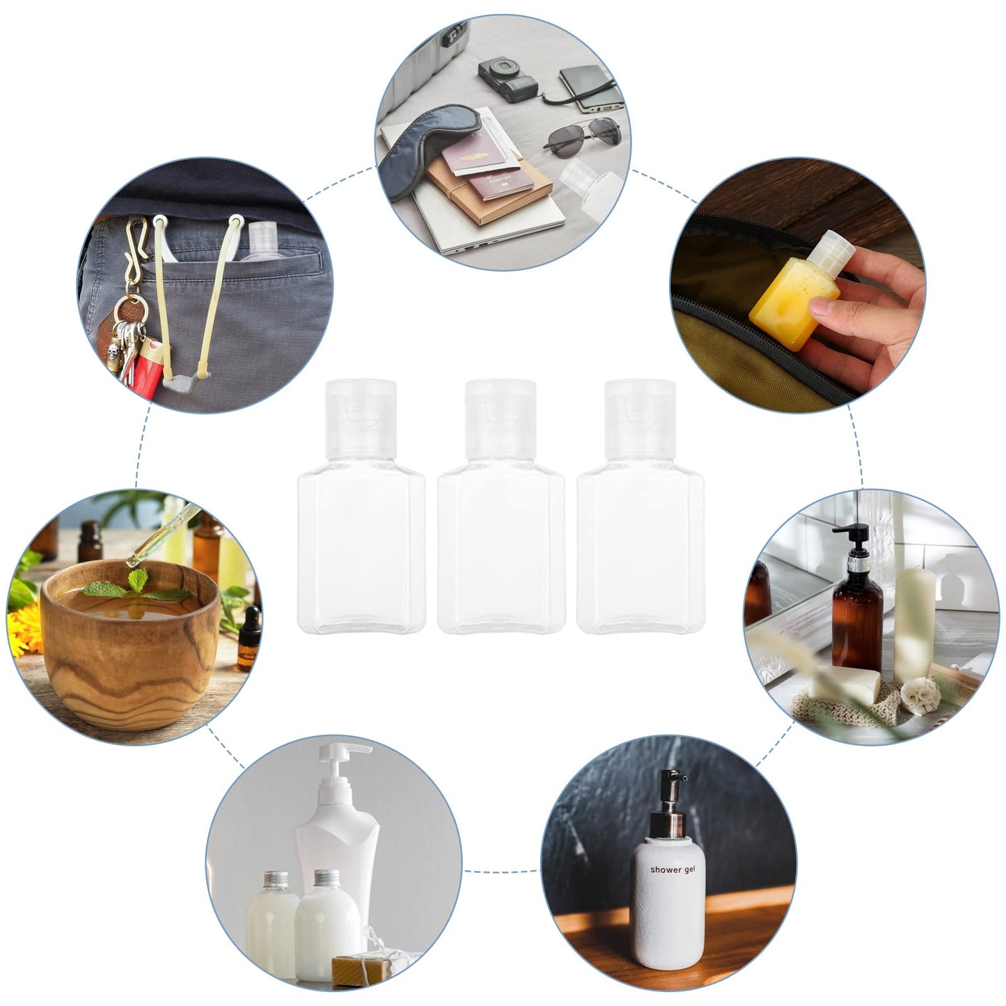 100PCS 1oz Travel Bottles with Caps Mini Small Plastic Travel Shampoo Bottles Empty Bottles, Refillable Cosmetic Containers with Flip Cap Clear Small Bottles for Liquid, Lotions, Toner, Body Soap