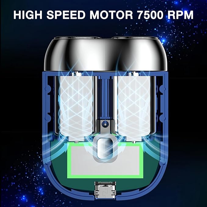 2025 New Model Mini Dual-Head Electric Shaver, Electric Mini Portable Razor, Pocket Size Washable Double Head Razor, Rechargeable Waterproof Compact Electric Shaver for Home, Car, Travel (Blue)