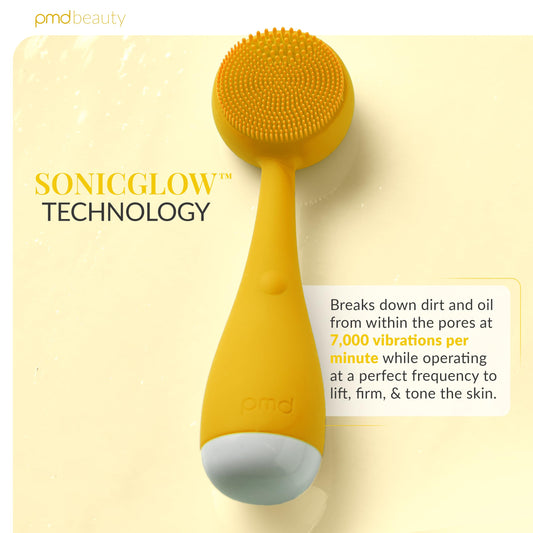 PMD Beauty Clean Mini - Smart Facial Cleansing Device with Silicone Brush & Anti-Aging Massager - Waterproof - SonicGlow Vibration Technology - Clear Pores and Blackheads - Lift,Firm,and Tone Skin