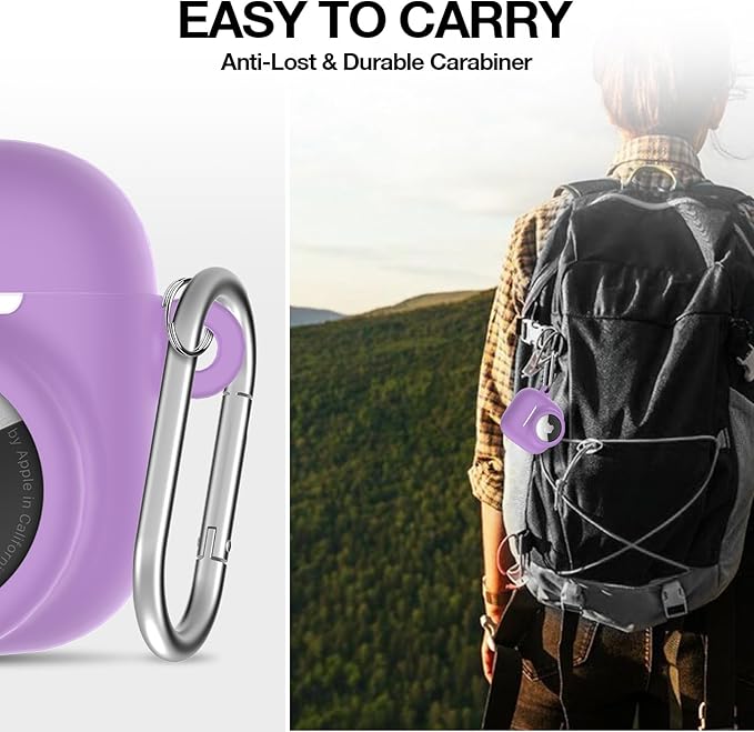 2 in 1 Silicone Case Compatible with AirPod 4 and AirTag, Shockproof Protective Skin Cover for AirPods 4th Generation with Cleaner Kit & Carabiner (Purple)