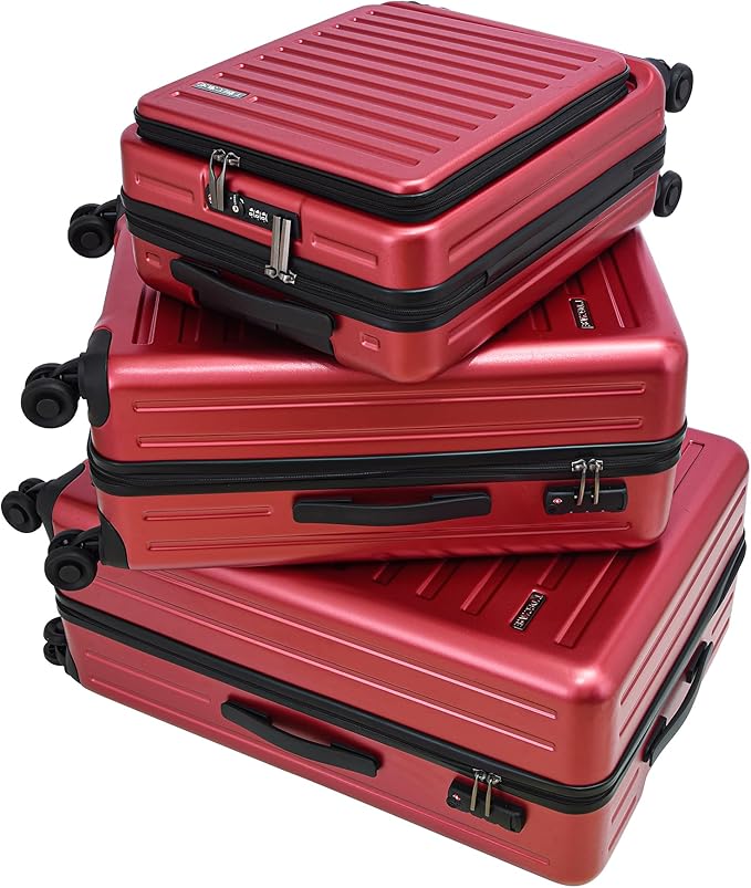 3Pcs (20/24/28) Luggage Set, HardShell Lightweight, Only 20" with Front Pocket, 21.65*15.35*7.87" Fits Overhead Cabin, 24" (26*17.7*10.2") and 28" (19.68*11.81*29.92") Checked Luggage, Red