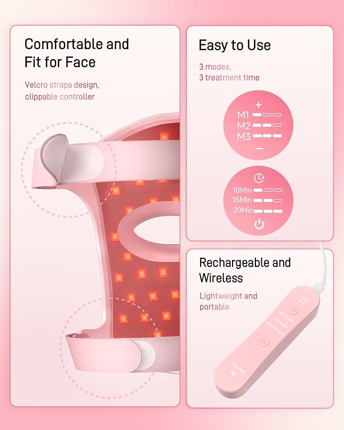 2025 New Red Light Therapy for Face, Glowing Wireless LED Face Mask Light Therapy with Advanced 4-Core LEDs, 2000mAh Remote, 660nm&850nm Near-Infrared Red Light therapy Mask for Home & Travel.