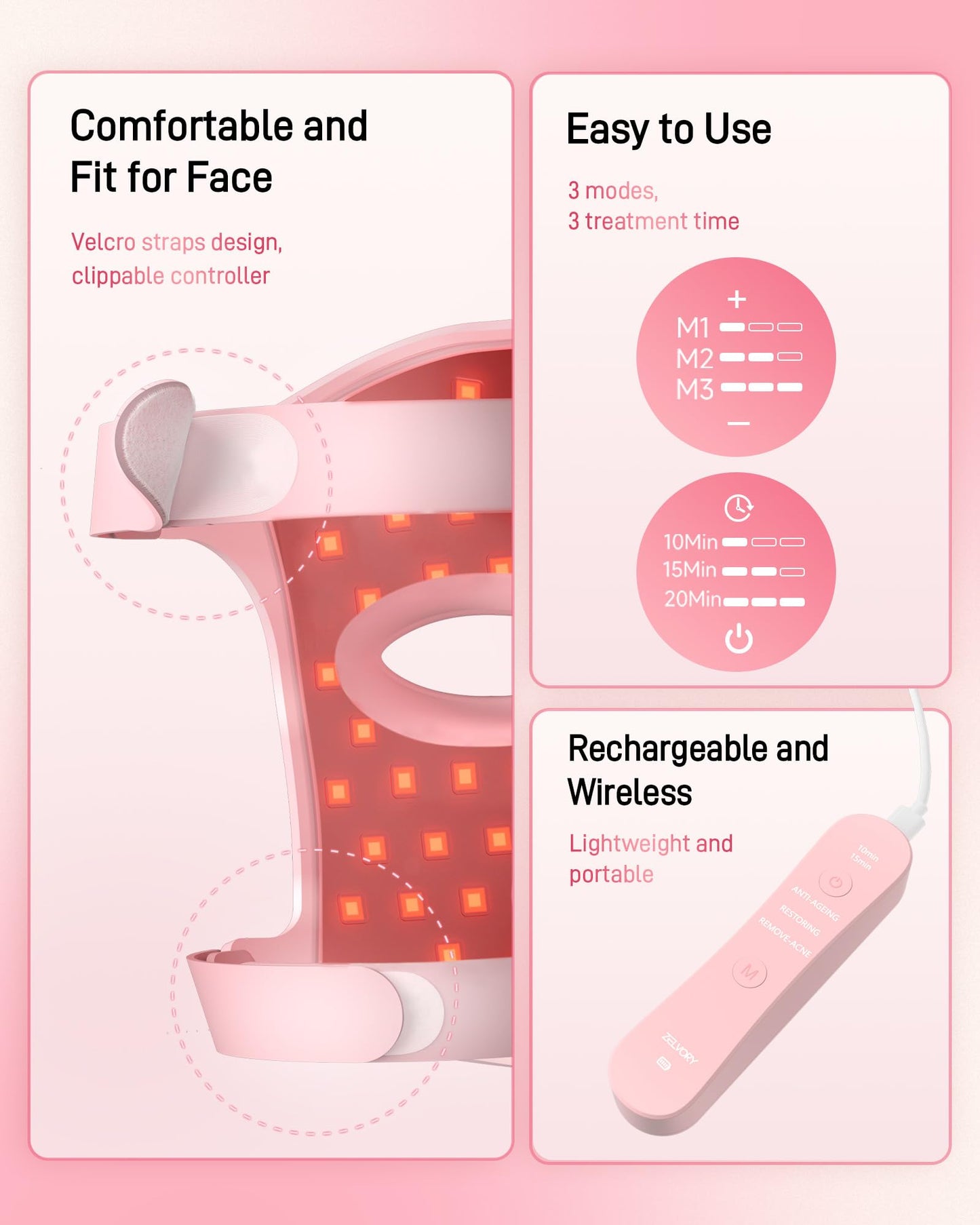 2025 New Red Light Therapy for Face, Glowing Wireless LED Face Mask Light Therapy with Advanced 4-Core LEDs, 2000mAh Remote, 660nm&850nm Near-Infrared Red Light therapy Mask for Home & Travel.