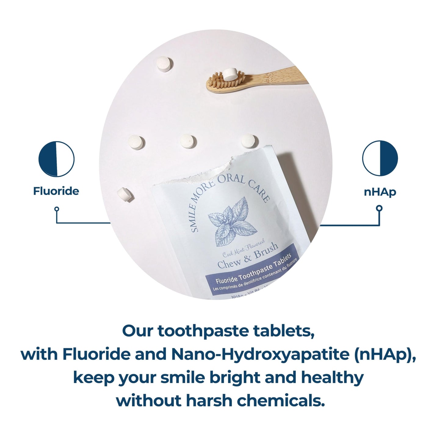 Tidalove Smile More Toothpaste Tablets with Fluoride & nHAp - Vegan, Enamel Strengthening, Zero Waste, Paper Refill, 62 Tablets, Cool Mint, 1 Month Supply, Travel-Friendly