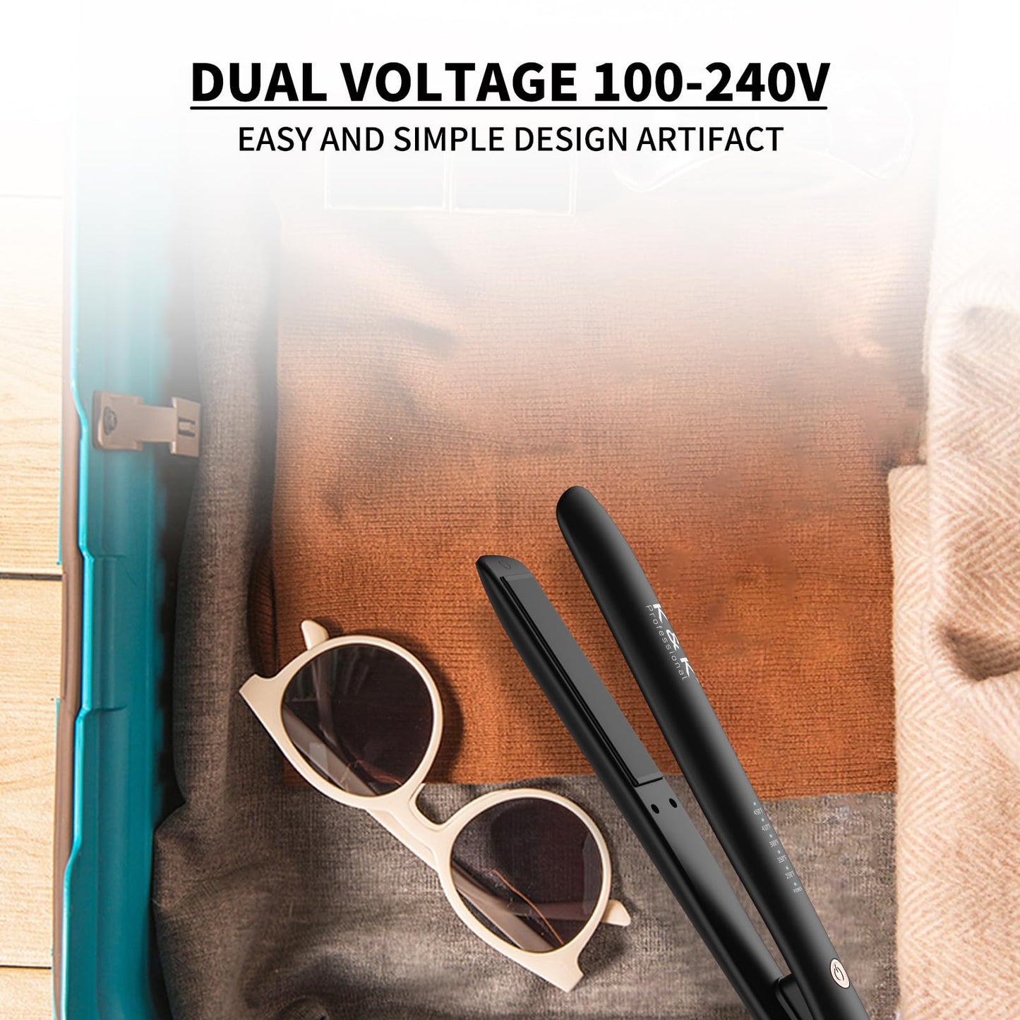 K&K 1 inch Flat Iron 2 in 1 Curler Tourmaline Titanium Hair Straightener 1 inch Plate 4D 360°Swivel LED Display for Woman Short Hair Adjustable Temperature Dual Voltage 110v-220v Auto Shut Off