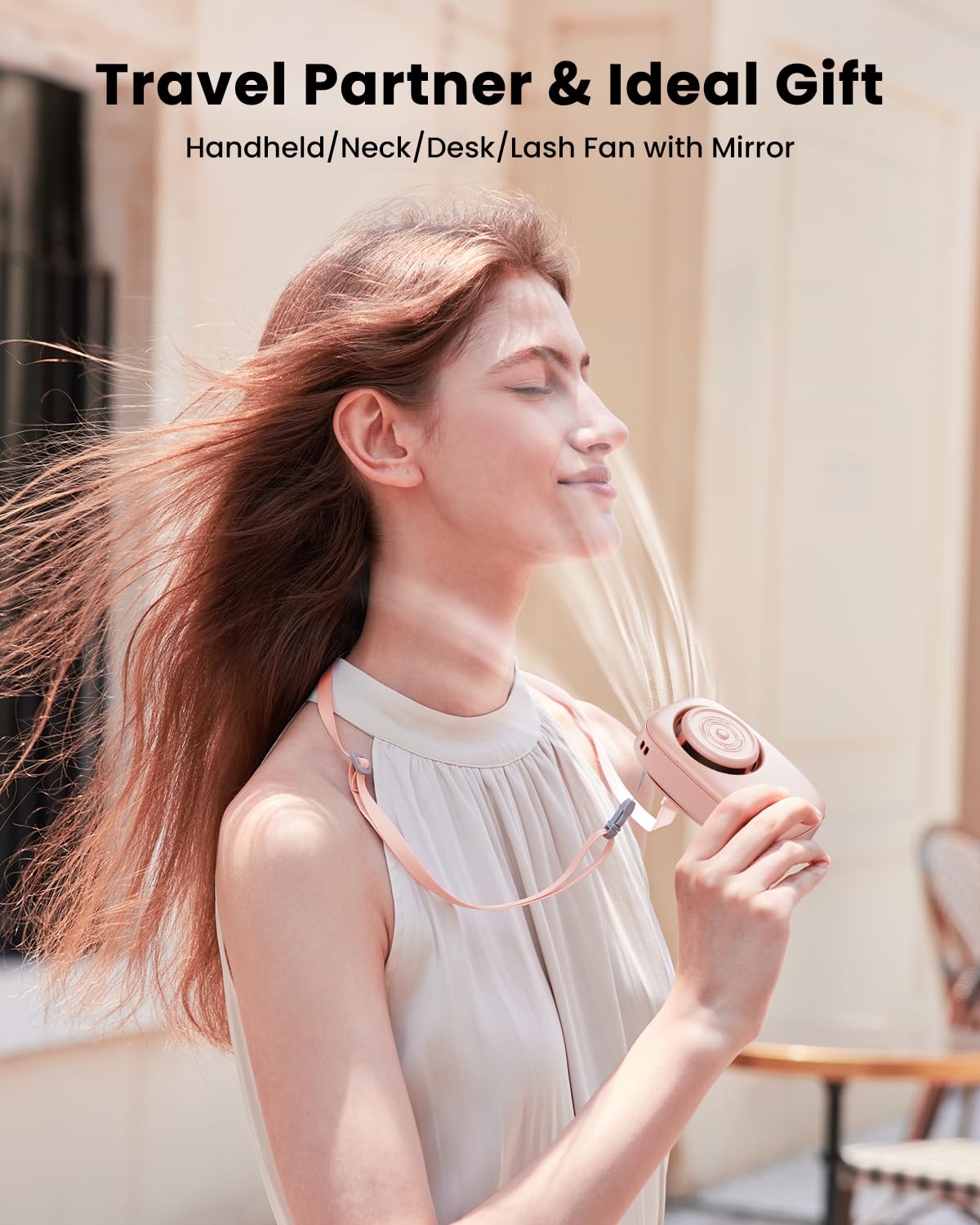 Gaiatop Mini Neck Fan, Rechargeable Handheld Desk Use, LED Power Display 3 Speed 360°Rotate Mirror for Lash Makeup, Cute Camera Design Small Portable USB Fans Personal Cooling Travel Essentials