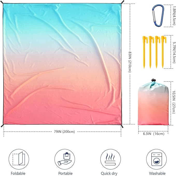 AISPARKY Beach Blanket Waterproof Sandproof Extra Large Beach Mat 79" X 83"/120"x108" for 2-8 Adults Quick Drying Durable Outdoor Picnic Mat for Travel, Camping, Hiking