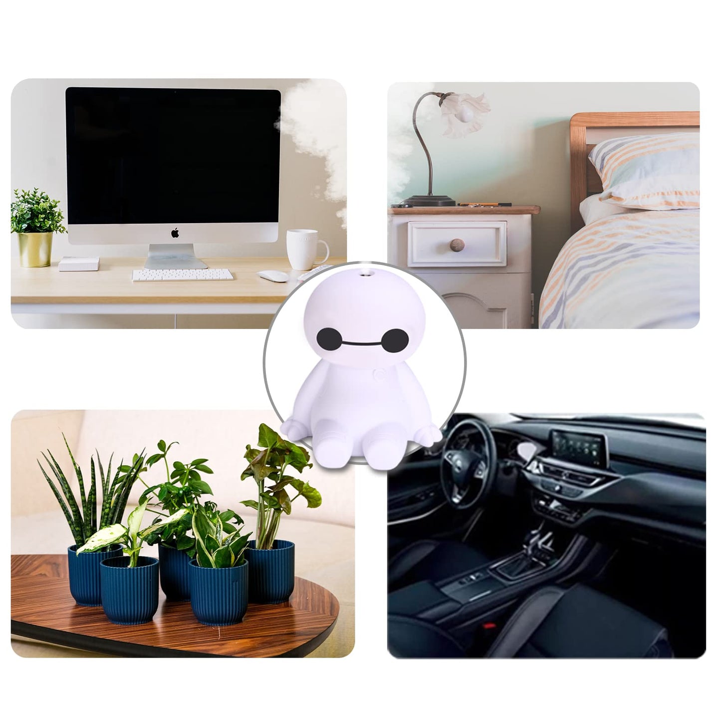 INVODA Humidifiers Portable Small Cool Mist Humidifiers Mini USB Personal Desktop for Travel, Car, Office Room, Bedroom (White)