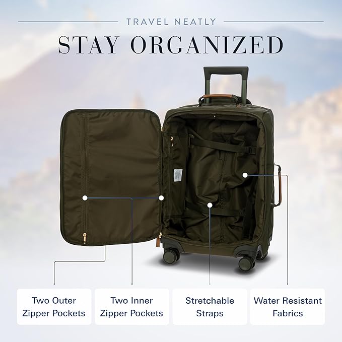 Bric's X Travel - Carry-On Luggage Bag with Spinner Wheels - 21 Inch - Luxury Luggage Bag - Olive