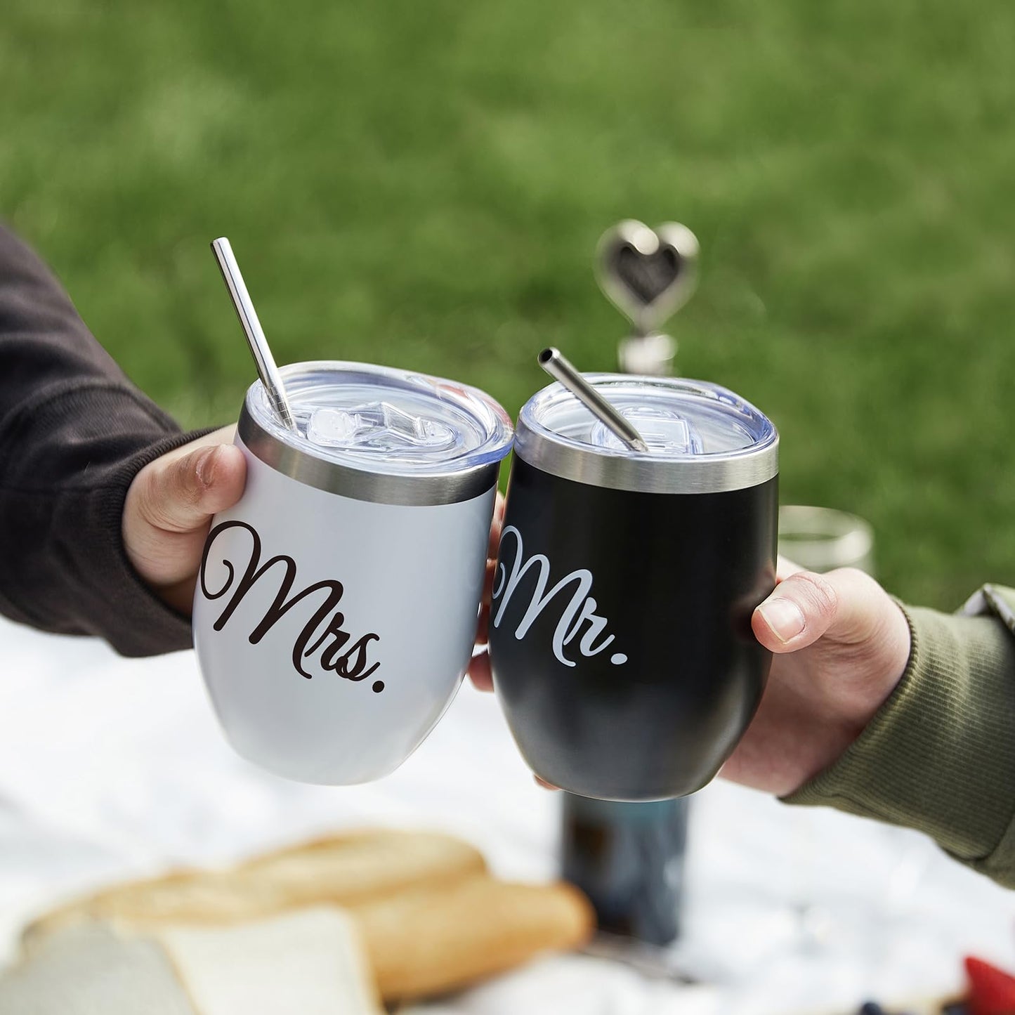 AW BRIDAL Engagement Gifts for Newlywed Couples 2025, Mr and Mrs Wine Gift Basket for Wedding Bridal Shower, Anniversary Insulated Wine Cooler Bag Tumblers with Accessorie Set for Beach Camping Travel