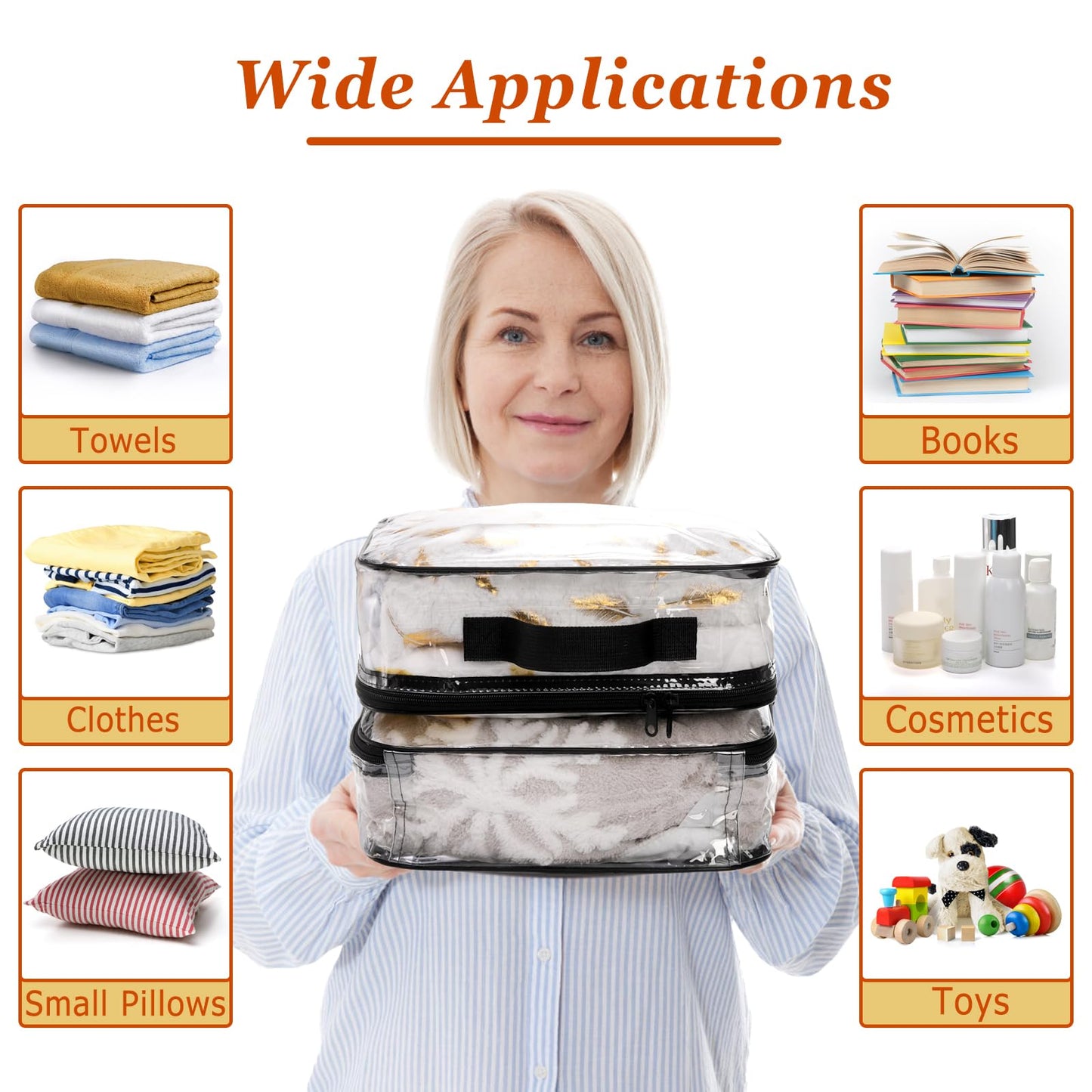 Fasmov 6 Pack Large Clear Travel Packing Cube, See-Through PVC Organizer, Vinyl Zippered Storage Bags Multipurpose Pouch with Handle for Suitcase Pants, Cashmere, Sweaters Shirts Dress Storage