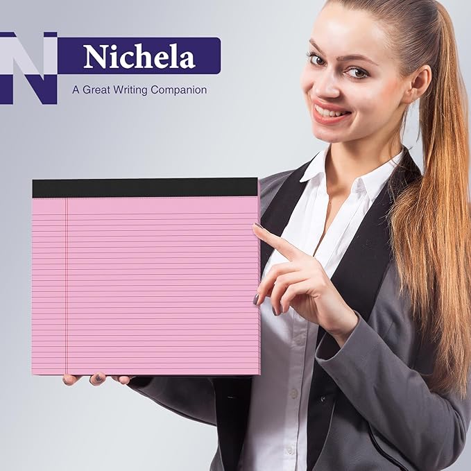 2 Pcs Note Pads 11" x 9.5" Legal Pads College Ruled Notepad Micro Perforated Writing Pads Pink Lined Paper 80GSM College Ruled Paper Pad of Paper 30 Sheets Notebook for School, To-Do Lists, Office