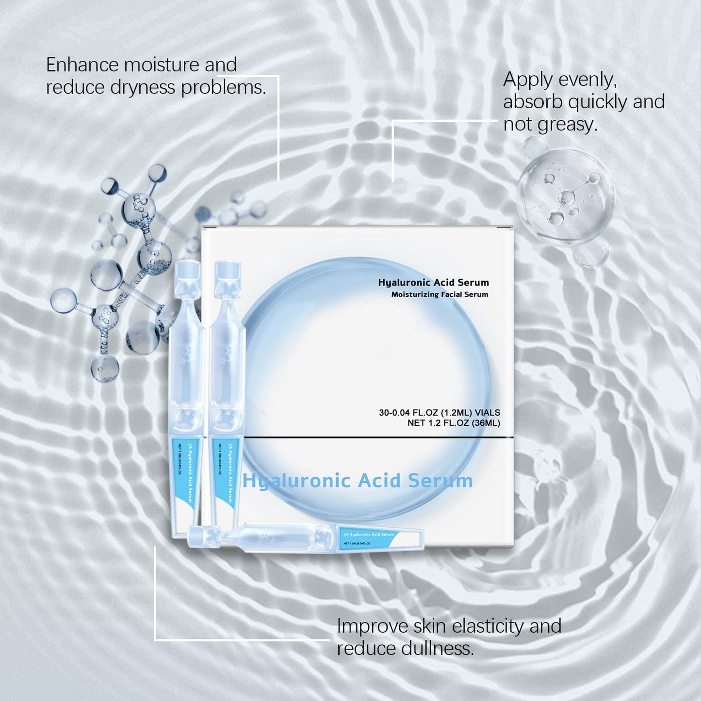 ARCHIDATE 3% Hyaluronic Acid Serum Ultra-Hydrating Vials, 30Pcs Hyaluronic Acid Tubes, Long Lasting Hydration, Enhance & Repair Skin Barrier, Single-Use Ultra-Hydrating Hyaluronic Acid Tubes