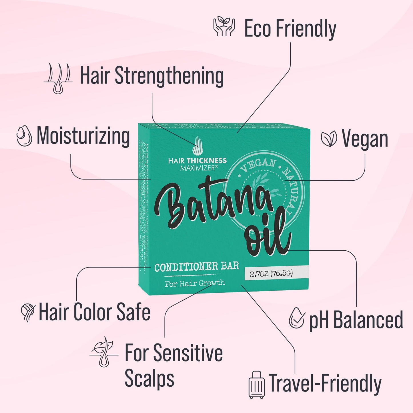 Batana Oil for Hair Growth Conditioner Bar. Eco Friendly, Vegan, Color Safe, pH Balanced. Solid Conditioner Bar Equal To 3 Liquid Bottles. Zero Plastic, USA Made, Strengthening & Dry Hair Relief