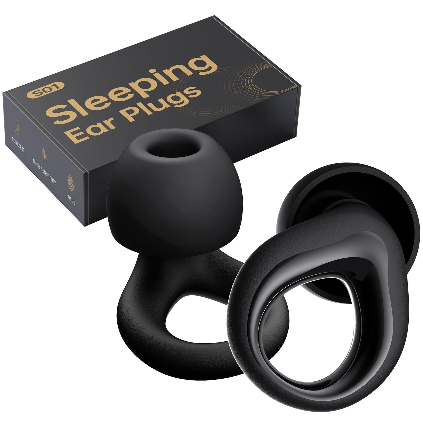 Ear Plugs for Sleeping Noise Cancelling, Reusable Silicone Earplugs for Sleeping, Noise Reduction, Deep Focus, Travel, High Fidelity Hearing Protection, 30dB Noise Reduction（Black）