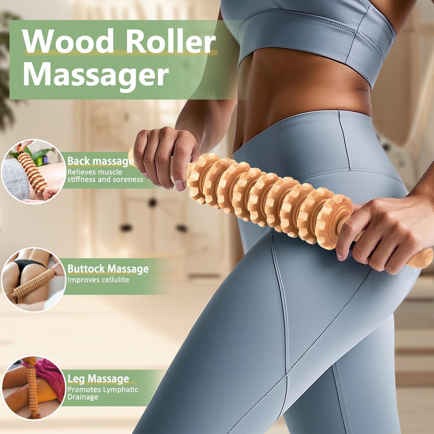 AICNLY 6Pcs Wood Therapy Massage Tools for Body Shaping, Multi-Functional Body Roller for Anti-Cellulite and Sore Muscle, Wooden Massage Roller Stick, Maderoterapia kit, Body Sculpting Tools Set