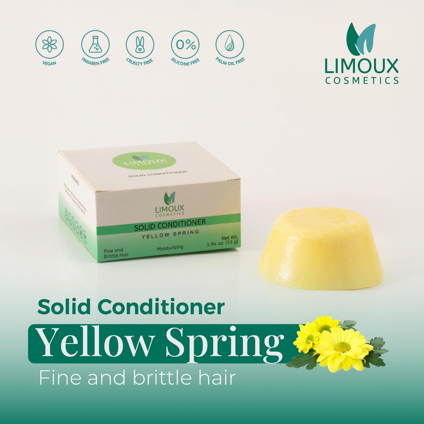 Limoux Cosmetics solid conditioner for fine & brittle hair -For Growth & frizz control- moisturizing, strengthening, softening-Paraben Free, Silicone Free, Cruelty free, Vegan, 50 uses, 1.94oz