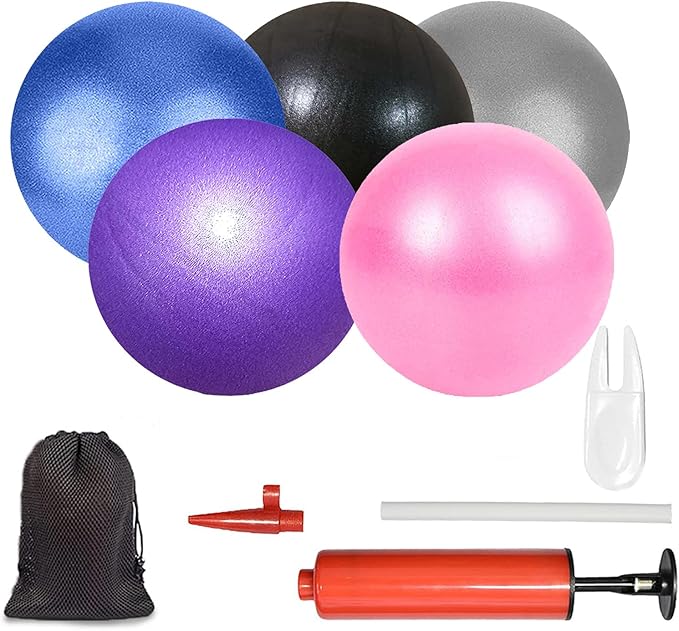 9 Inch Exercise Pilates Mini Yoga Balls Barre for Home Stability Squishy Training Physical Therapy Improves Balance with Inflatable Straw