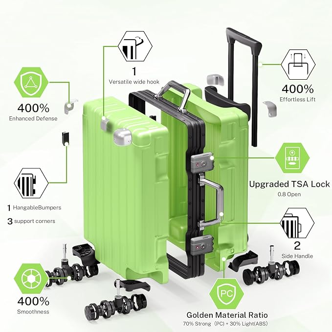 Krute Carry On Luggage 20 inch Aluminum Frame Suitcase with Spinner Wheels No Zipper Hardshell PC+ABS Luggages TSA Lock Zipperless Suitcases