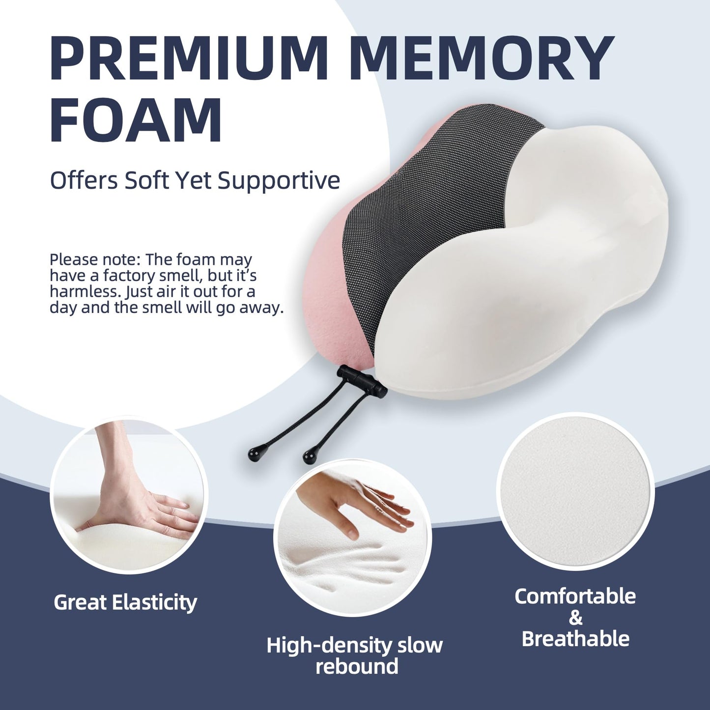 Travel Pillow with Extra Large Hood for Airplane Long Flights Privacy and Comfort Memory Foam with Velvet Cover for Road Trip Head&Neck Support for Plane Office Cars Sleeping & Rest (Pink)