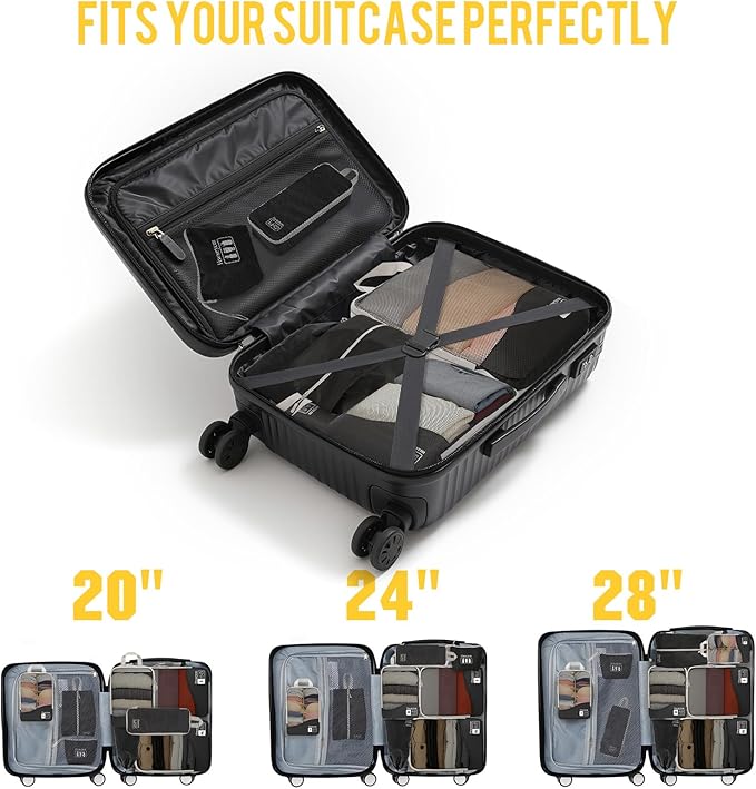 Compression Packing Cubes 8 Set, Dual Zipper Compression Packing Cubes for Travel, See-Through Mesh Packing Bags for Suitcases, packing cubes with shoe bag (Black)