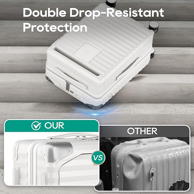 Joyway 20 Inch Carry on Luggage with Front Pocket, PC Hardshell Carry-on Suitcase with USB Port and Cup Holder, 21.5x14.2x9 Airline Approved, Luggage with Spinner Wheels and TSA Lock (White)