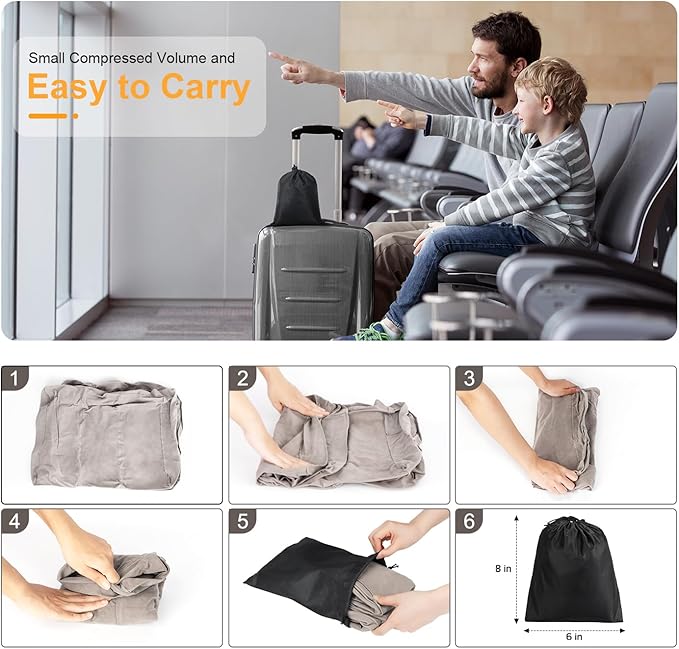 Inflatable Travel Foot Rest Pillow, Kids Airplane Bed, Adjustable Height Leg Pillow, Make a Flat Bed for Toddler, Fits for Airplane, car（Grey, 2 Pack）